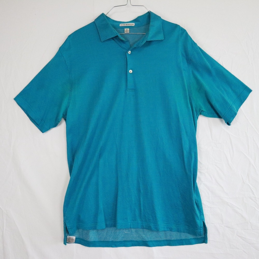 Peter Millar Polo Shirt Mens Medium Golf Casual Cotton Teal‎ Blue Short Sleeve